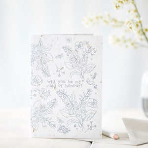 Serez-vous ma demoiselle d'honneur ? - Mariage - Carte de vœux plantable ensemencée - Floral - Fleurs sauvages - Bleu et Blanc