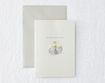 Congratulations - Simple Pansy Pressed Flower Congrats Greeting Card - Eco-Friendly