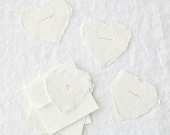 Set of 4 deckle edge hand foiled mini heart notelets with envelopes