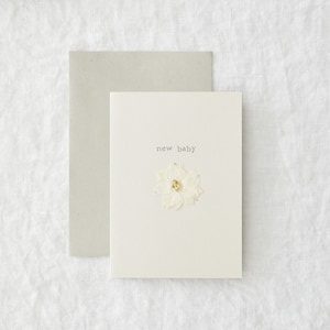 New Baby Simple White Pressed Flower Congratulations A6 Greeting Card Eco-Friendly image 1
