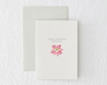 Happy Blooming Birthday - Real Pressed Flower - Simple Minimal Birthday Greetings Card