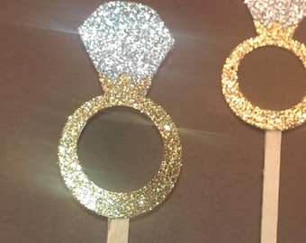 12 Diamond Ring Cupcake Toppers, Party Picks, Bridal Shower Cupcake, Diamond Ring Cupcakes, Tema Bachelorette Decor