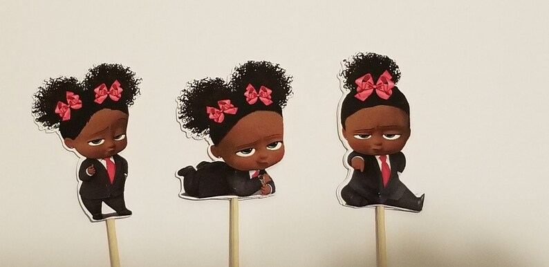 Cupcake,Boss Baby Cupcakes Theme Birthday Decor Afro American Boss Baby inspiried Girl African American 12 Cupcake toppers Shower
