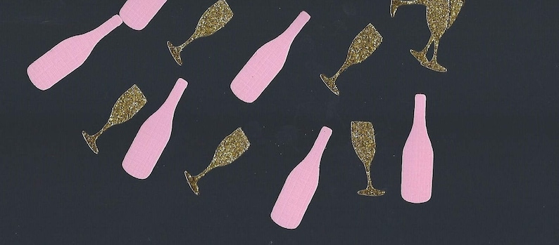 Birthday Party Pink Bottle and Gold Champagne Glass Confetti Birthday party