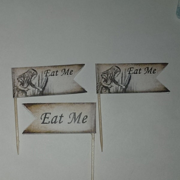 12 Eat Me Alice in Wonderland Party Picks - Cupcake Topper - Toothpicks - Food Picks Die Cut Punch Cardstock