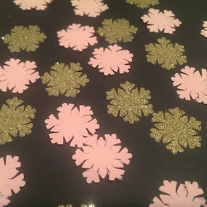 Pink and Gold snowflakes Confetti-Table scatter- Bridal Shower Decor- Pink and Gold Baby Shower Decor- Wedding Decor- Quinceanera Decor