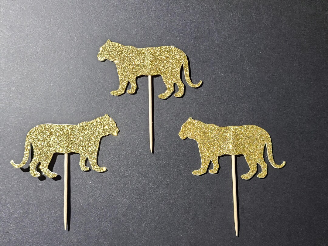 12 Gold Tiger Party Picks - Cupcake Topper - Toothpicks - Double Sided ...