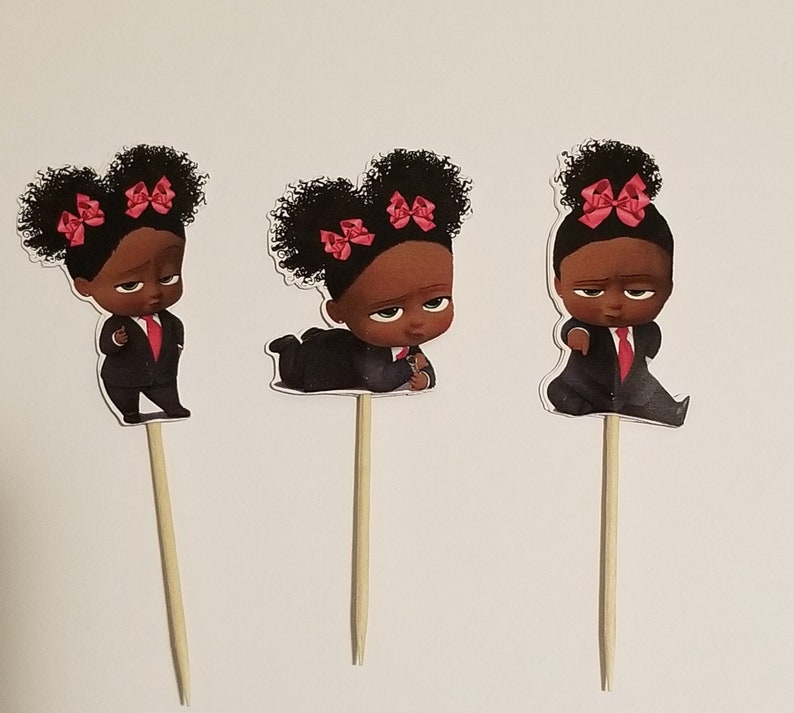 Cupcake,Boss Baby Cupcakes Theme Birthday Decor Afro American Boss Baby inspiried Girl African American 12 Cupcake toppers Shower