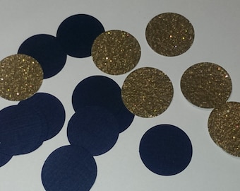Navy and Gold Confetti- Round Confetti- Bridal Shower Decor- Navy and Gold Baby Shower Decor-Wedding Decor Quinceanera Decor