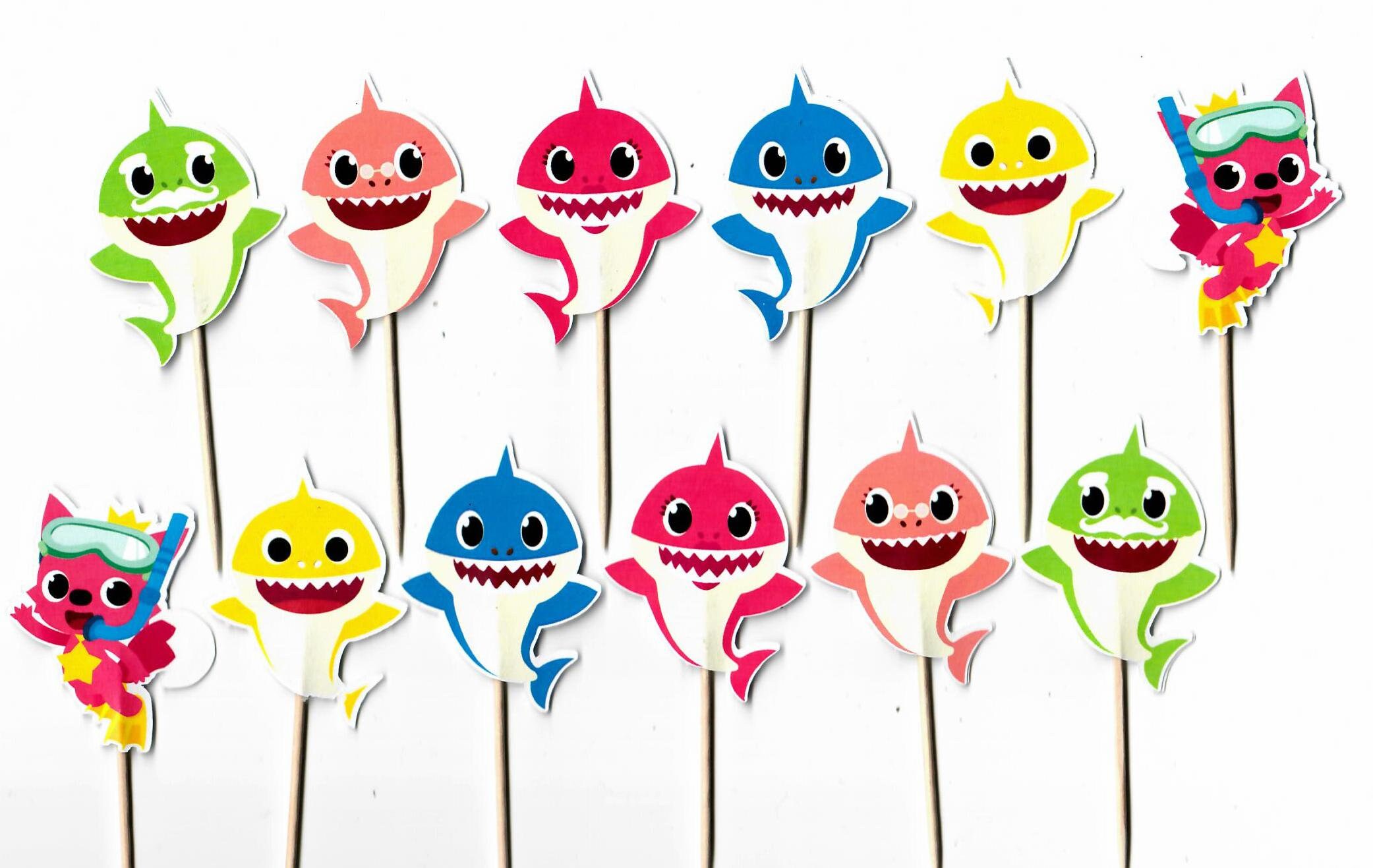 12 Baby Shark Cupcake Toppers Baby Shark Shark Cupcake Etsy
