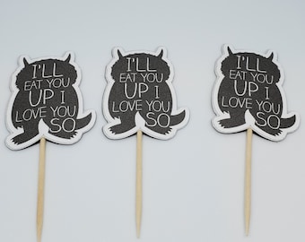 Wo die wilden Dinge sind, Cupcake Topper, Geburtstagsfeierdekoration, Wilde Dinge Party, Wilde Rumpus Party, Wild Thing Max Babyparty