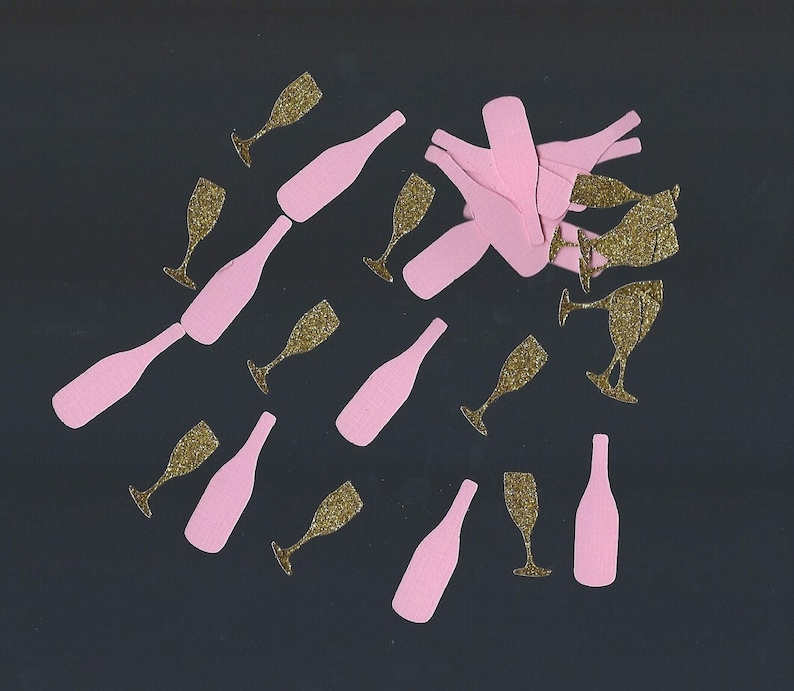 Birthday Party Pink Bottle and Gold Champagne Glass Confetti Birthday party