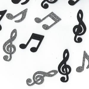 Notas musicales- Negro y Plata- Confeti- Cumpleaños- Fiesta- Die cut Confetti- Tabla scatter