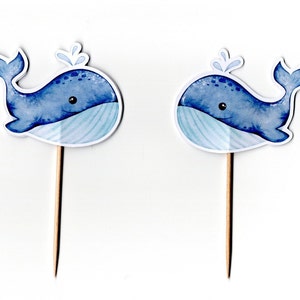 12 Whale Cupcake Toppers, Whale Party, Theme Birthday Decor, Whale, Celebration, Double Sided