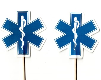 EMT Cupcake Toppers , First Responder, Paramedic, Medical Cupcake Topper, Double Sided 12 Toppers