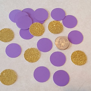 Purple and Gold Confetti- Round Confetti- Bridal Shower Decor- Purple and Gold Baby Shower Decor- Wedding Decor- Quinceanera Decor