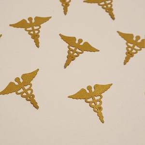 Confeti Caduceus, dispersión de mesa, escuela de medicina de oro, graduación, enfermera, médico, EMT, decoraciones, 100 piezas