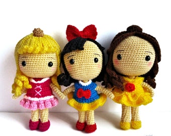 Biancaneve, Belle e Aurora - Principesse Disney - Amigurumi ispirati alle principesse - Principesse Disney, Fiabe, Bambole Principesse