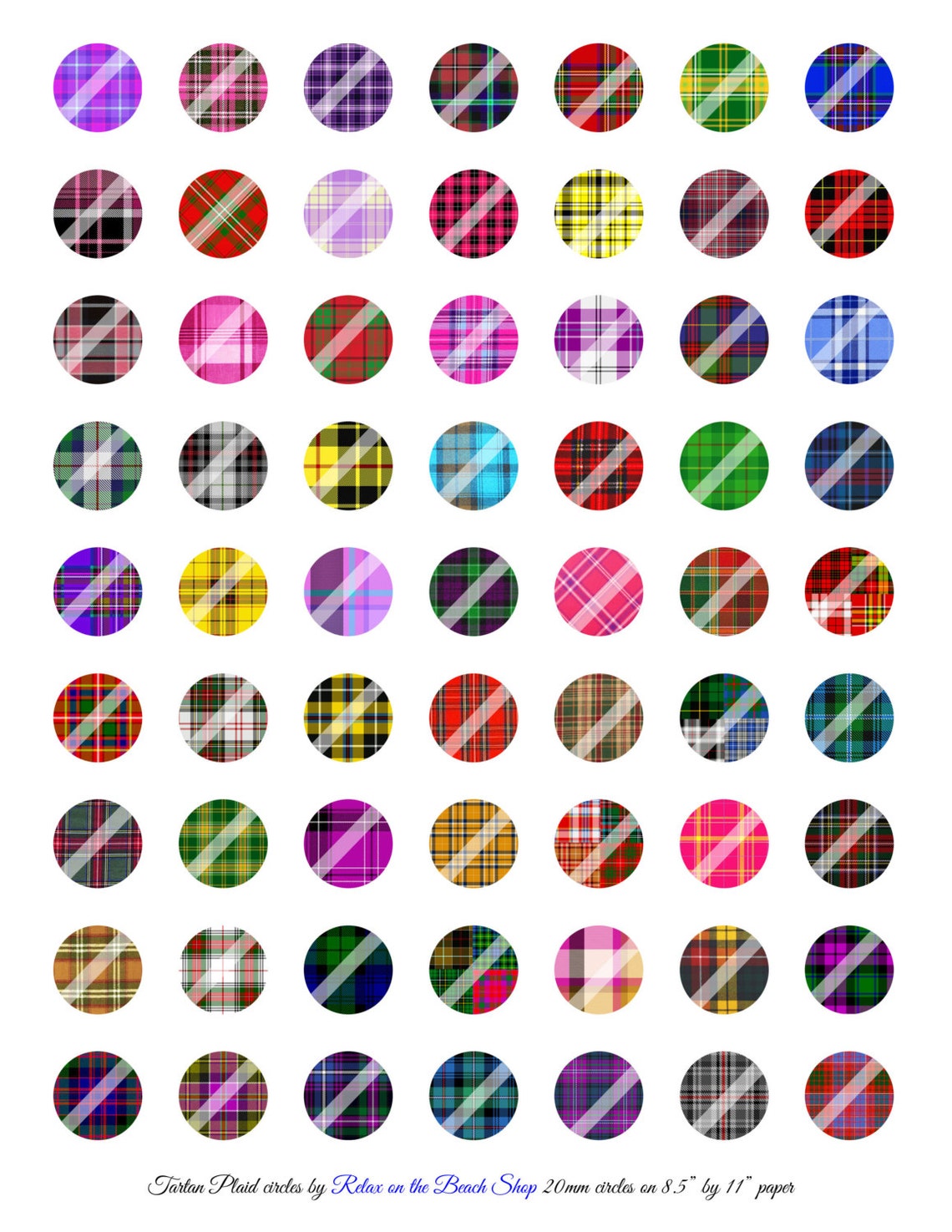 Tartan Plaid circles Digital Download 20mm circles on 8.5 x | Etsy
