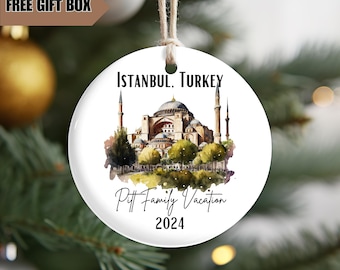 Adorno navideño de vacaciones en Estambul, Turquía, adorno de cerámica personalizado para vacaciones, adorno de recuerdo, adorno de viaje familiar a Turquía