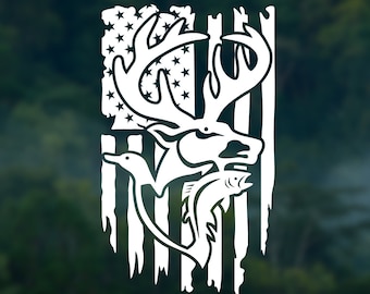 Hunting/fishing vinyl decal, Deer and fish vinyl sticker, waterproof vinyl sticker, car decal, laptop sticker, bottle or tumbler vinyl decal