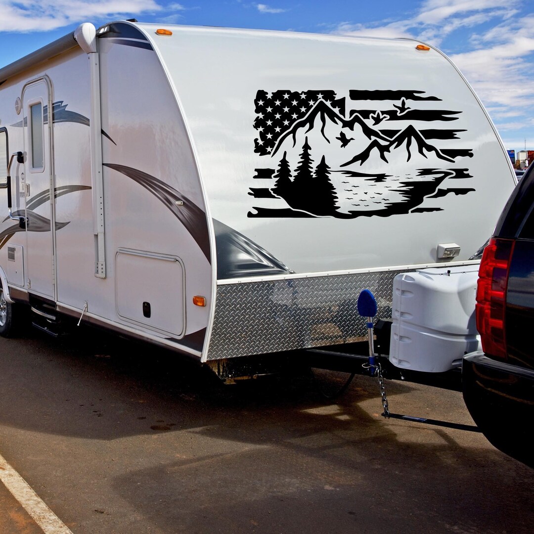 Nature Distress Flag Decal, Mountains Decal for RV Camper, Waterproof ...