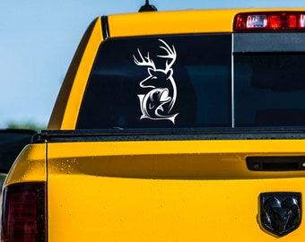 Hunting decal, Deer and fish vinyl sticker, waterproof fishing vinyl sticker, car decal, laptop sticker, bottle or tumbler vinyl decal