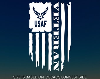 Calcomanía de la bandera estadounidense de veterano de la USAF, calcomanía de vinilo con la bandera de EE. UU., calcomanía de vinilo impermeable, calcomanía para auto, calcomanía para laptop, calcomanía de vinilo para botella o vaso