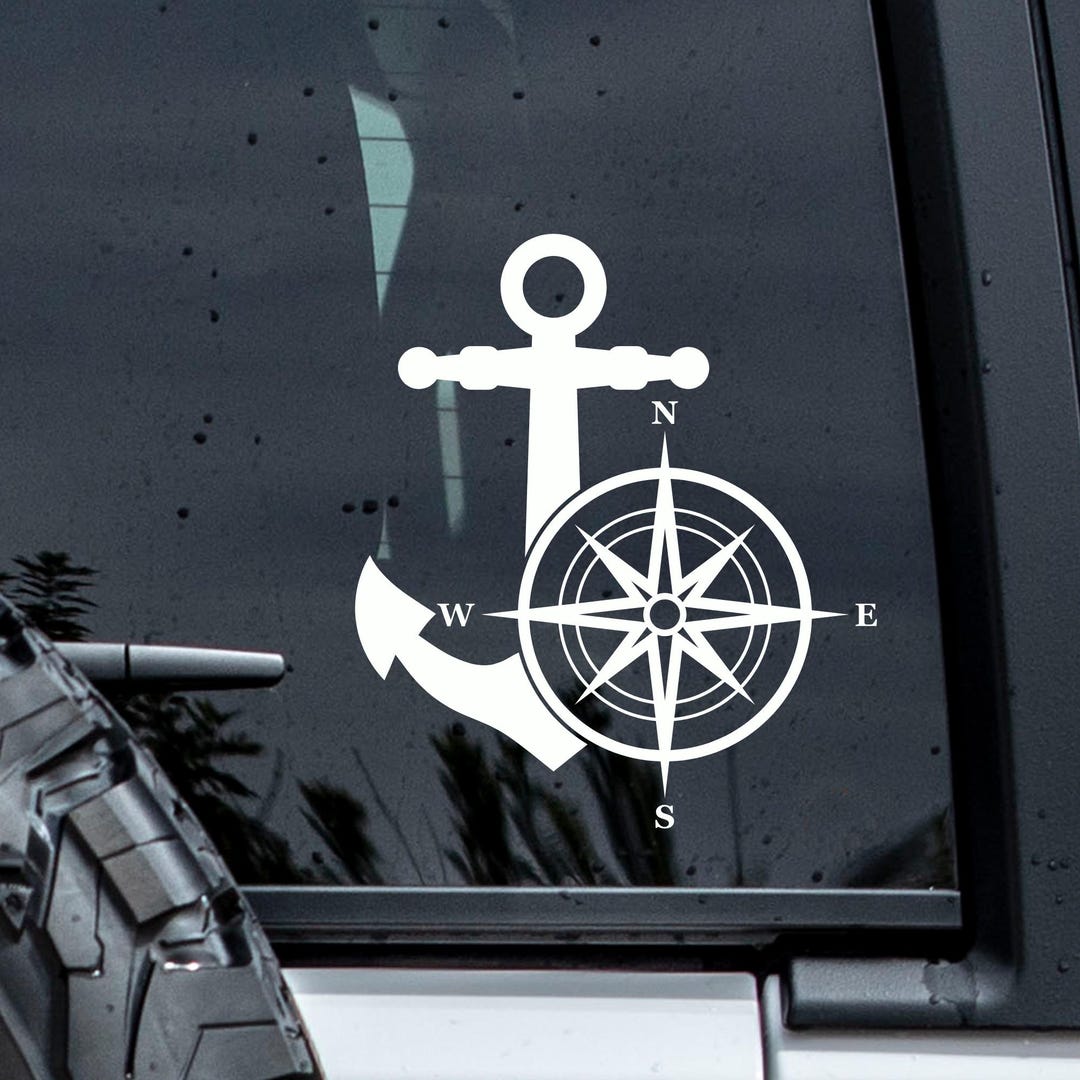 Compass Sailing Racing Sticker Compass and Anchor Decal for RV Camper, Waterproof Nautical Compass Car ...