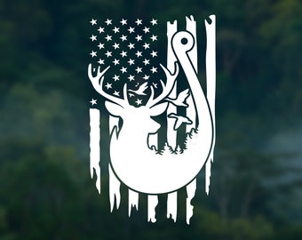 Hunting/fishing vinyl decal, Deer and fish vinyl sticker, waterproof vinyl sticker, car decal, laptop sticker, bottle or tumbler vinyl decal