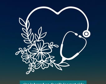 Floral Nurse decal, floral stethoscope decal, waterproof vinyl sticker, car decal, laptop sticker, Window decal, tumbler vinyl decal