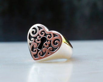 Heart Signet Ring, Silver Signet Ring