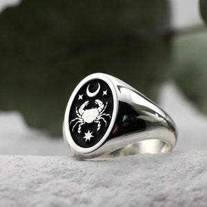 Cancer Signet, Star Sign Ring, Minimalist Zodiac Jewellery, Crab Ring, Oval Signet