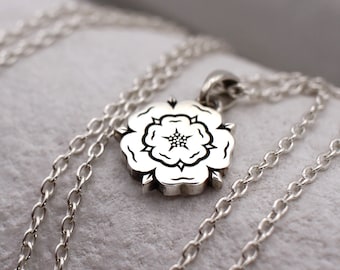 Tudor Rose Necklace, Sterling Silver English Rose Pendant