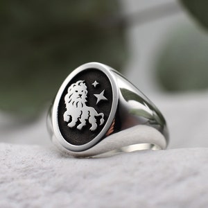 Leo Signet Ring, Star Sign Ring, Minimalist Zodiac Jewellery, Lion Ring, Oval Signet