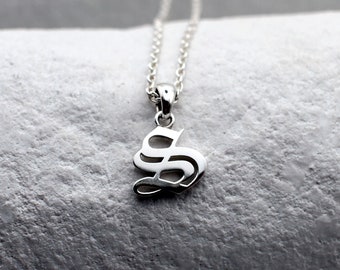 Dainty Old English Initial Necklace, Sterling Silver Letter Pendant