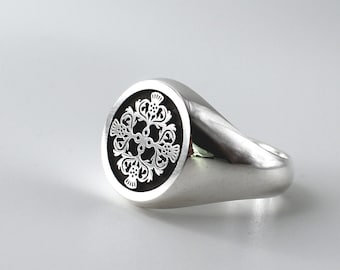 Scottish Thistle Signet Ring, Celtic Signet, Scottish Ring Mens