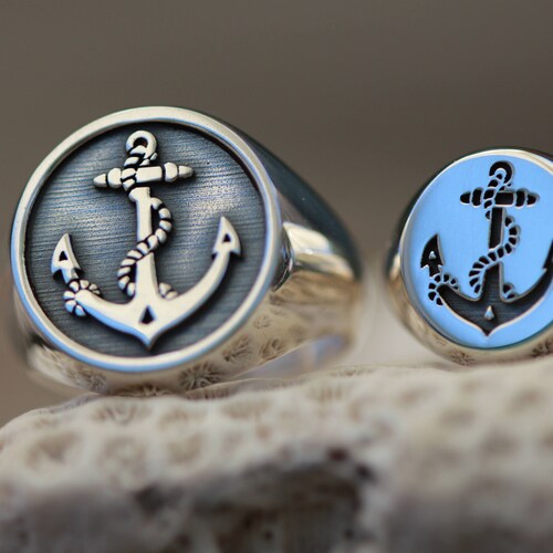 ANCHOR RING / Mens Silver Ring / Anchor Ring / Etsy