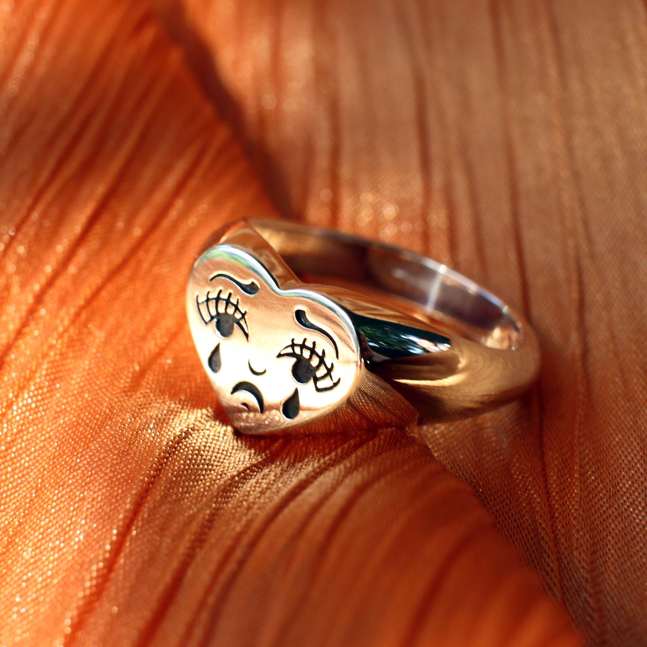 Crybaby Tattoo Heart Ring, Sterling Silver Signet - Etsy