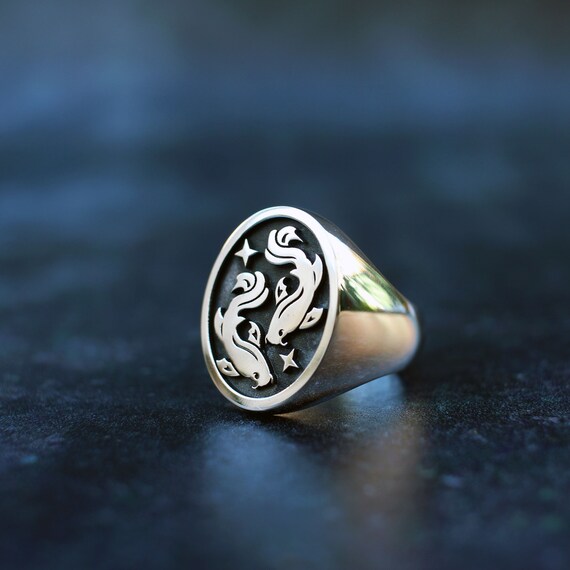 Pisces Signet Ring Zodiac Jewellery Astrology Ring Koi Carp