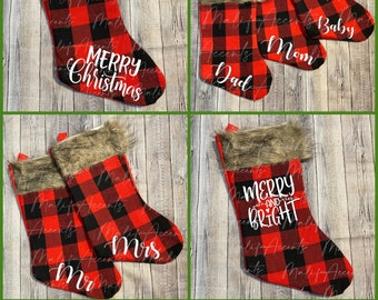 Buffalo Plaid Personalizable Christmas Stocking, Holiday Stocking, Name Christmas Stocking, Gifts