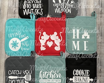 Pot Holders w/ Cute Sayings, Gifts for bakers! Christmas gift! Birthday gift!  - (8 Designs/ 13 Colors available)