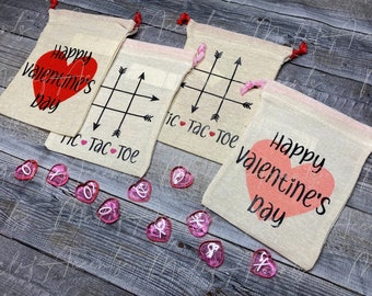 Valentine's Day Tic-Tac-Toe Bag Set, Class  & School Valentines, Perfect Travel Game