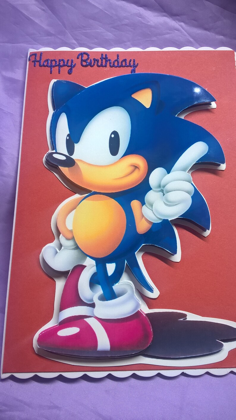 Sonic birthday card in 3D with blue glitter lettering a name | Etsy