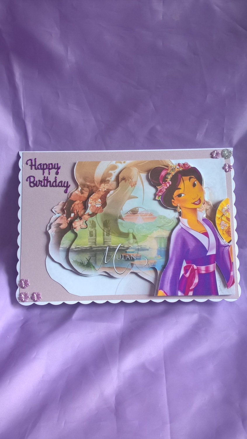 Mulan 3d birthday card finished with lilac flowers and | Etsy