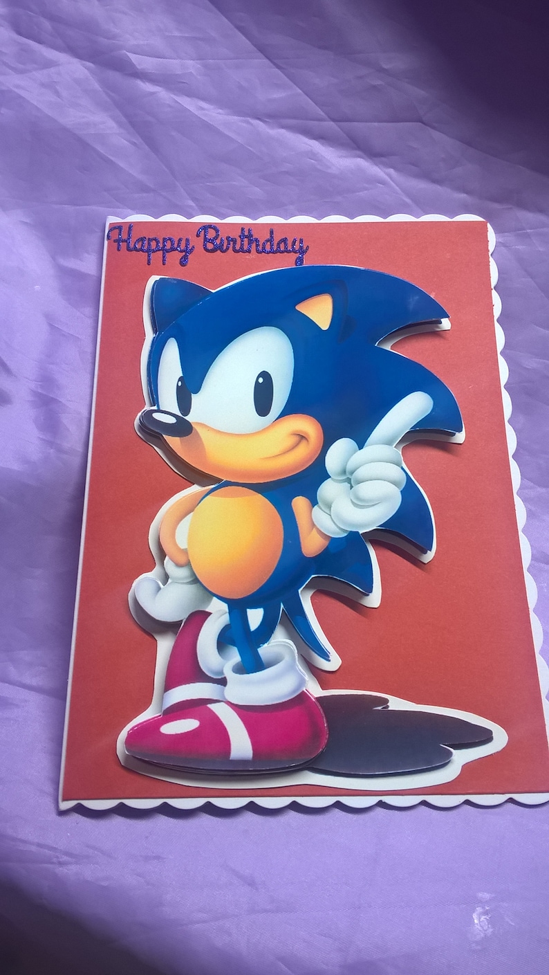 sonic birthday card in 3d with blue glitter lettering a name etsy