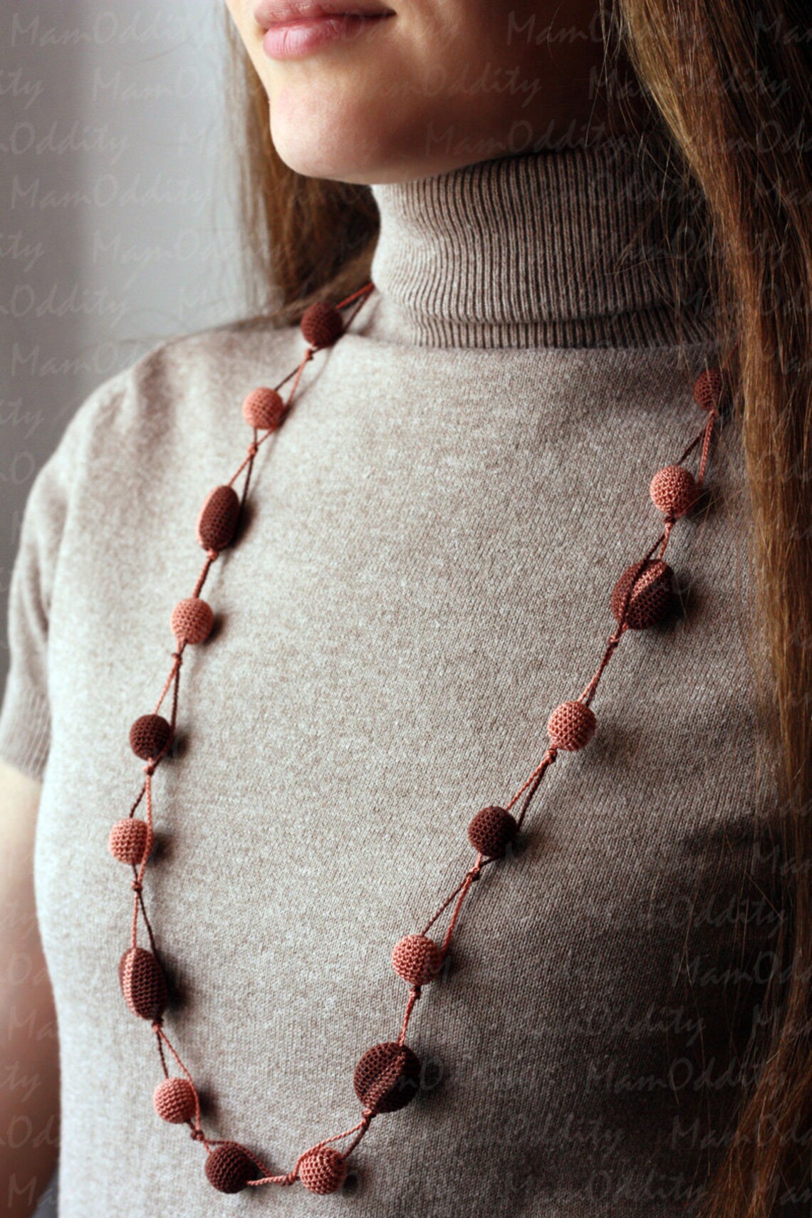 Coffee beans Coffee beads Coffee break Crochet necklace Cocoa Etsy