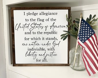 Pledge of Allegiance Wood Sign: Patriotic Americana Wall Art