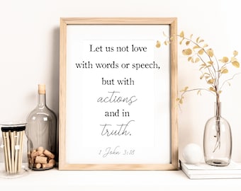 1 John 3:18 Bible Verse Print, Christian Wall Art (Digital Download)