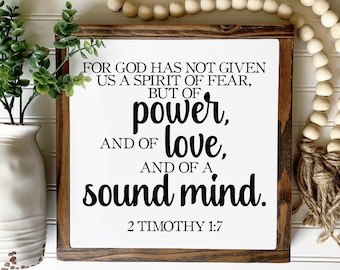 2 Timothy 1:7 Wood Sign – Farmhouse Christian Decor